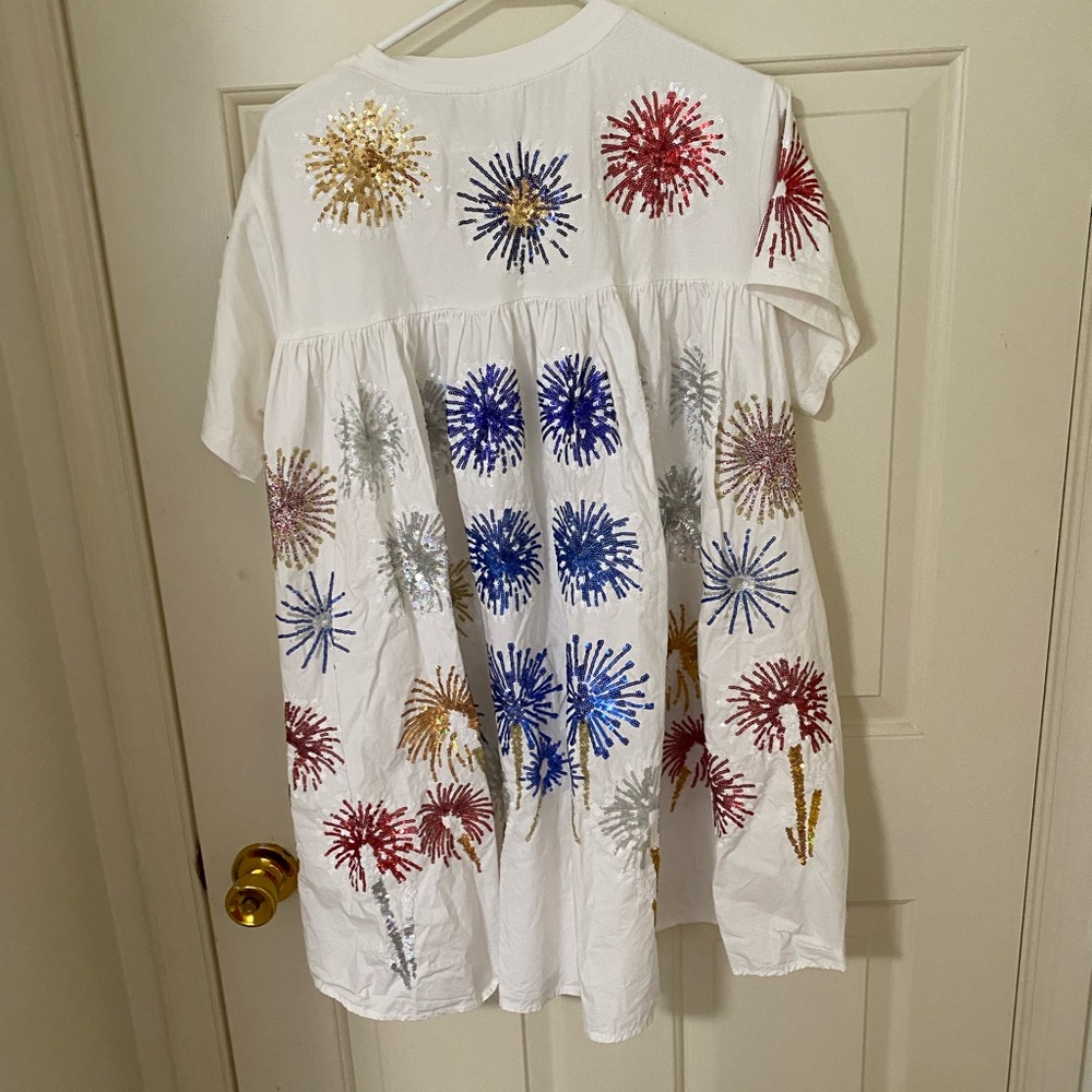 QUEEN OF SPARKLES White Sequin Firework Mini Dress - Picture 2 of 7